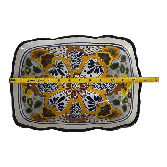 Mexican Hand Painted Pottery Baking Casserole Dish Floral Folk Art  13”x9”x3” - Picture 10 of 15